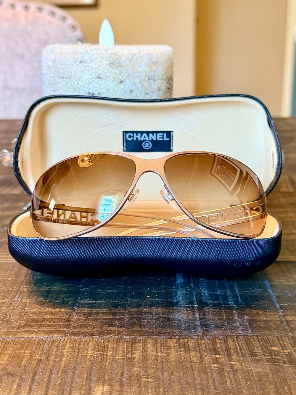 Authentic Vintage CHANEL 4149 Brown Gradient Logo Sunglasses Y2K + Case